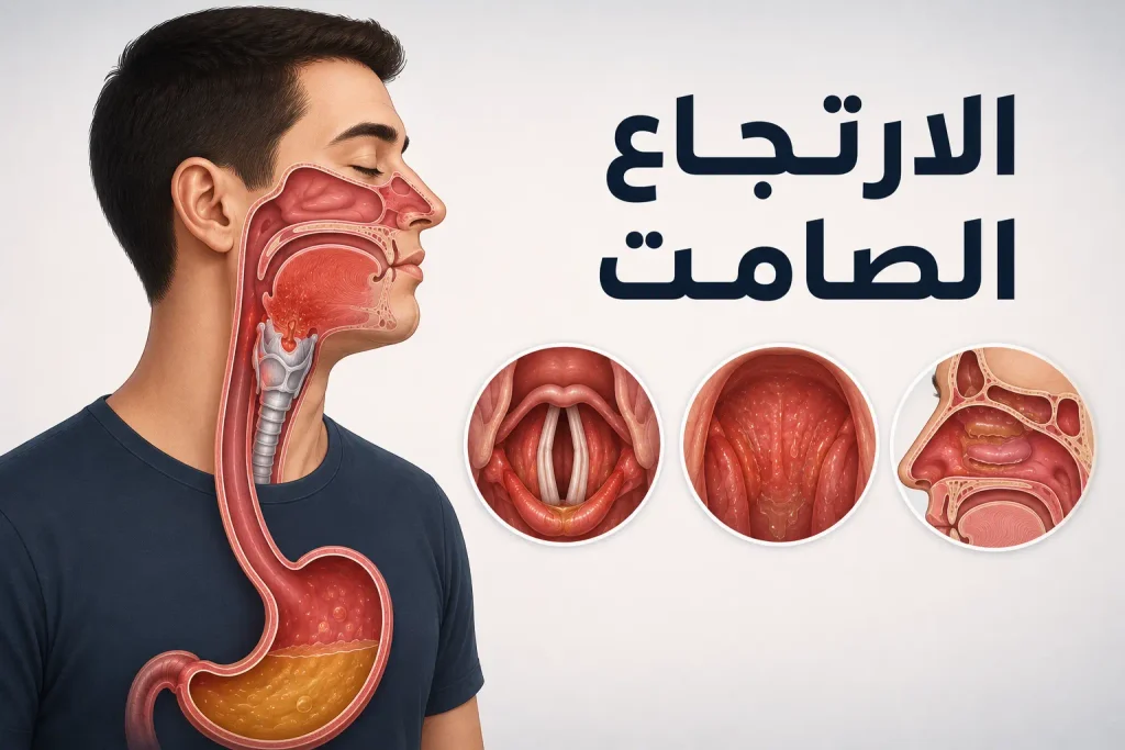 انفوجرافيك يوضح اعراض ارتجاع المرىء الصامت والبلعومي وتأثيره على الحلق